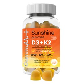 Vitamin D3+K2+Calcium Gummies High Strength Sunshine Gummies | 2 Months Supply | Natural Orange Flavoured Sugar Free Vegetarian Gummies by Gummyup+