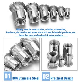 beihuazi® Rivet Nuts Thread Rivets M3 M4 M5 M6 M8 M10 Blind Rivet Nut 304 Stainless Steel Rivet Nut Set (185 Pieces 6 Types)