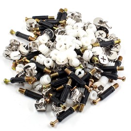 BokWin 50 Set 40mm Cam Lock Screws for Furniture,3 in 1 Cam Lock Fasteners,Cam Fitting with Dowel and Pre-Inserted Nut for Cabinet Drawer Connecting