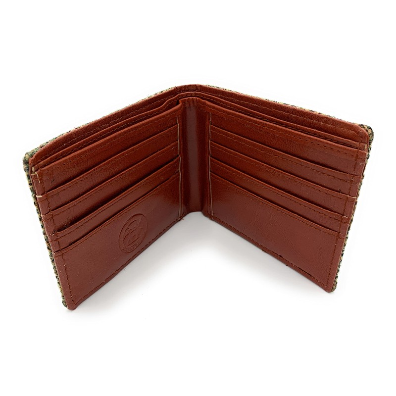 Mens Harris Tweed Bifold Wallet (Green Herringbone)