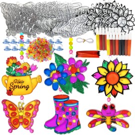Ayhuhra 30 Sets Spring Flower Suncatcher Craft Kit Butterfly Suncatcher DIY Window Paint Art Suncatcher Kits for Spring Summer Easter Party Activities Art Project Party Favors