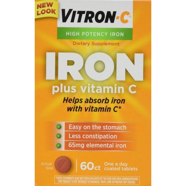 Vitron-C Iron Supplement Plus Vitamin C Coated Tablets 60 ct (6 Pack)