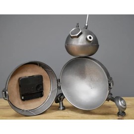 Industrial Desk Clock Vintage Retro Robot Small Table Top Furniture Rustic Metal Bedside Unit Office Kids Unique Room Decor Art Xmas Gift
