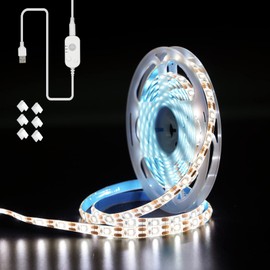 Lasoll LED Tape Light, Strip Light, Daylight White, 9.8 ft (3 m), Waterproof, Motion Sensor, Stepless Dimming, High Brightness, Indirect Lighting, USB Powered, Double-Sided Tape, Cuttable, Easy