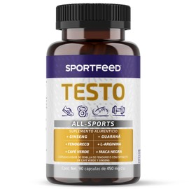 Sportfeed Testo con L Arginina, Maca Negra, Ginseng, Cafe Verde, Fenogreco, Arandano, Guarana - 90 Dias de Suplementos Deportivos en capsulas