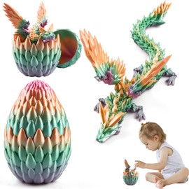 3D Printed Dragon Egg with Dragon, Mysterious Dragon Egg Toy, Crystal Dragon in the Egg Dragon Figures, Realistic Mysterious Dragon Toy, Emotional Joints Dragon with Egg (Colourful)