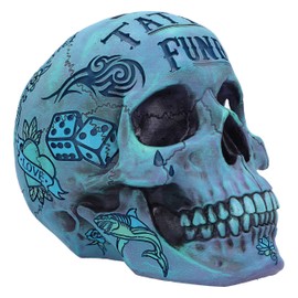 Nemesis Now Aqua Blue Traditional, Tribal Tattoo Fund Skull, Polyresin, One Size