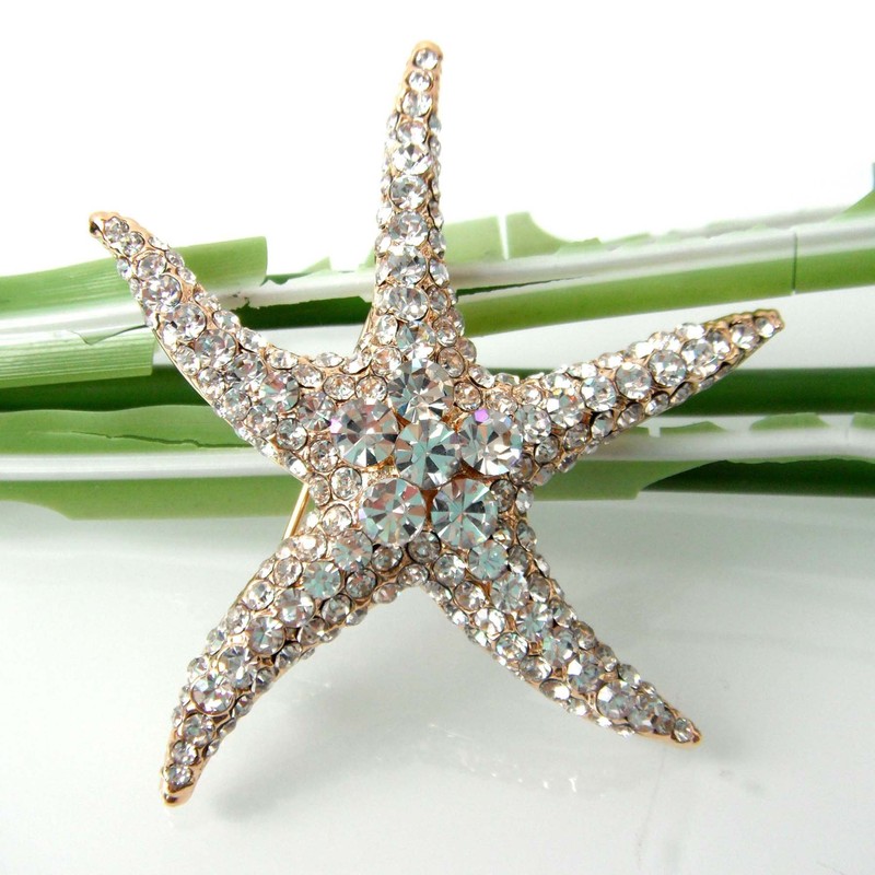 Navachi 18k Gold Plated Multi-Color Crystal Big Sea Star Starfish