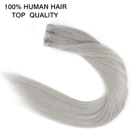 Sassina Tape in Remy Human Hair Extensions 20 Inch Seamless Invisible Tape in Hair Extensions Human Hair Silver Gray 50 Gram Double Side Tape in Extensions 20pieces, #Grey