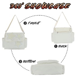 Jywmsc Aesthetic Shoulder Bag, Y2K Star Canvas Shoulder Bag, Cute Tote Bags, Casual Nylon Shoulder Bags for Women, Black, beige