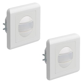 Oktaplex Ela Set of 2 Motion Detectors Flush-Mounted 160° Infrared Sensor 9 m Range 230 V Cavity Wall Socket White with Twilight Sensor