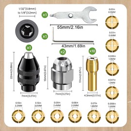 Soundzero Dremel 4486 Drill Chuck with Wrench, Metal Brass Chuck Set, for Electric Grinding Drill (0.5-3.2), Pack of 15