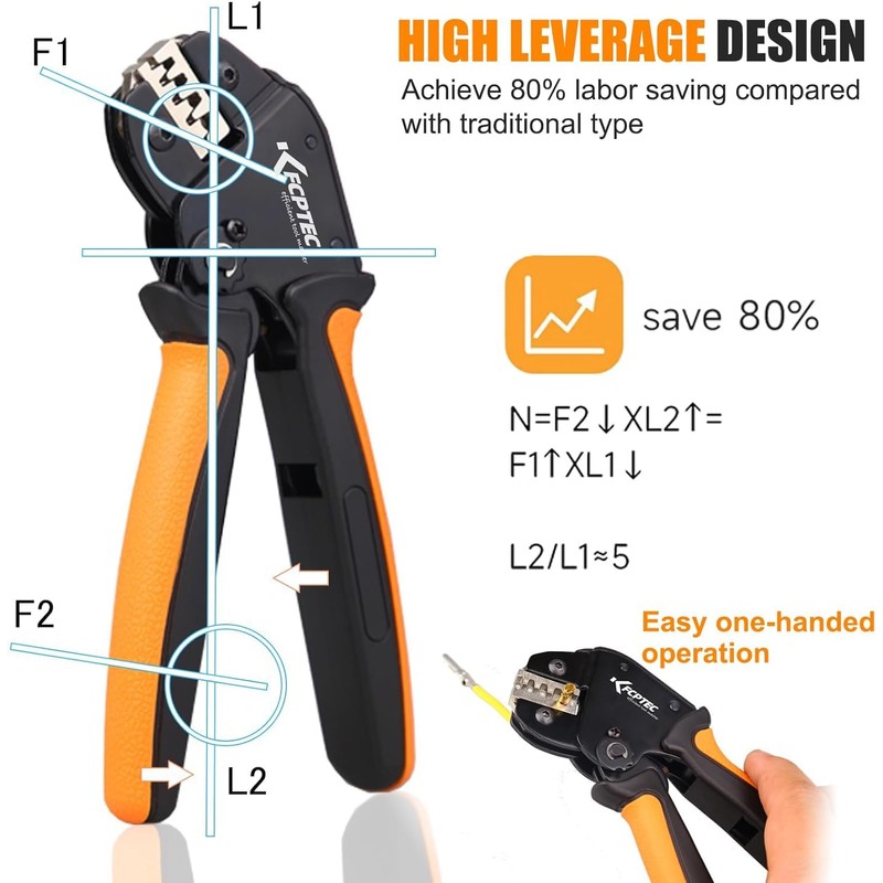 KF CPTEC Ratcheting Crimping Tool for Open Barrel Terminals, for