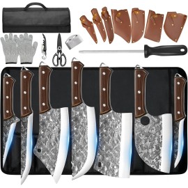 Unbranded Butcher Knife Set 14 PCS Chef Knife Set Hand Forged Meat Cleaver Boning Knife