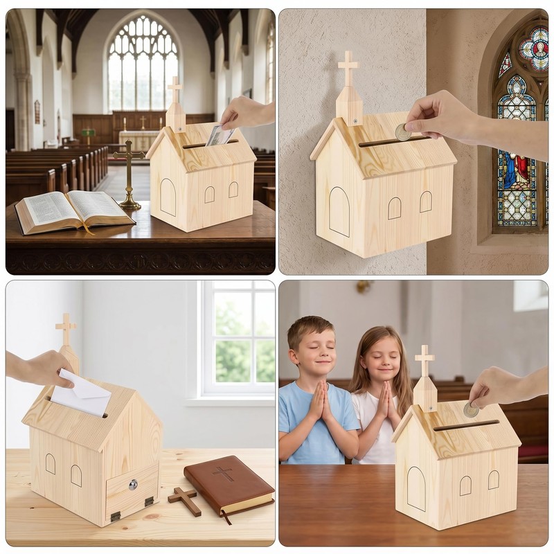 Dmnnlp Offering Boxes for Church, Cross Prayer Request Box with