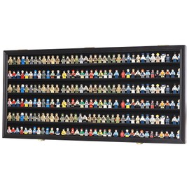 DisplayGifts Toy Minifigures Miniatures Display Case Frame Wall Cabinet Stand 200 Toys Dust Protection Black