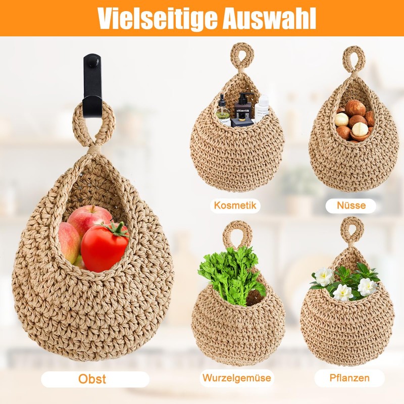 SHAIDOJIO Pack of 3 Fruit Hammock, Fruit Basket Hanging, Hand-Woven