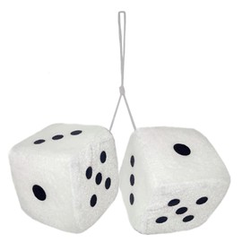 Vaygway Pair White and Black Fuzzy Mirror Dice for Car – 3” Pair Black and White Stylish Vintage Plush Decorative Hanging Mirror Fuzzy Dice for Car