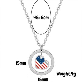BLEUM CADE American Flag Pendant Necklace for Women, Stainless Steel with Heart Charm, Silver