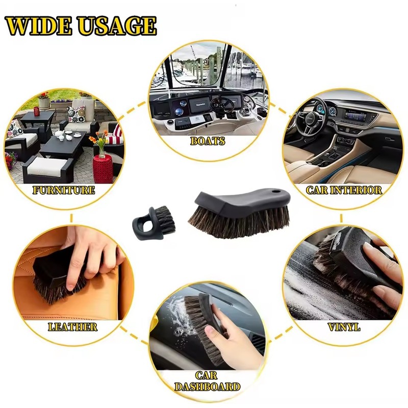 2-Piece Horsehair Cleaning Brush Set for Car Interior Detailing –