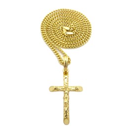 NYFASHION101 Crucifix Jesus on Rugged Cross Pendant with 3mm Cuban Chain Necklace, Gold-Tone, 18"