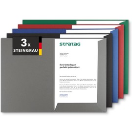 Presentation Folder A4 in Stone Grey (Pack of 3) – Very Sturdy 350 g/m² Natural Cardboard – Direct from the Manufacturer STRATAG – Versatile for Your Offers, Exposes, Projects or Annual Reports