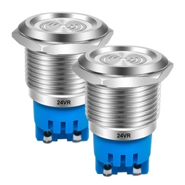 Gebildet 2pcs DC 24V 22mm Waterproof IP65 Stainless Steel Red LED Flash Alarm 90dB Indicator Light with Lamp Buzzer, for Electrical Control Panel, DIY Project