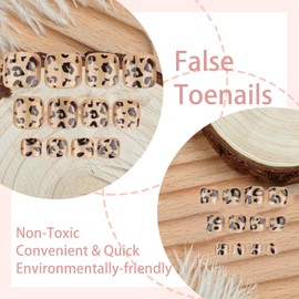 24PCS False Toenails Short Square - Press On Toe Nails Short with Brown Leopard - Fake Toe Nail with Glue - Acrylic Full Cover Stick On Toenails For Women Girls Nail Art DIY