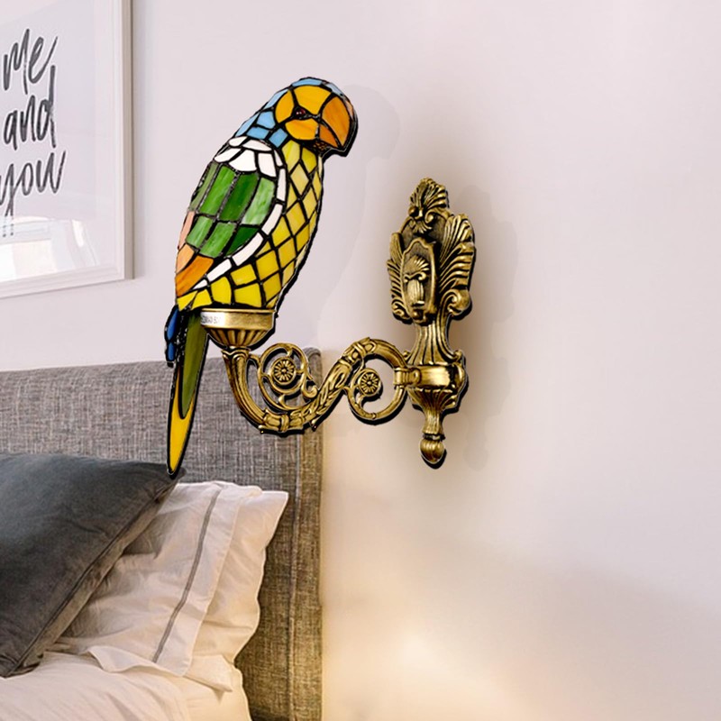 JGWSMQ Tiffany Parrot Wall Sconce Stained Glass Wall Light Vintage