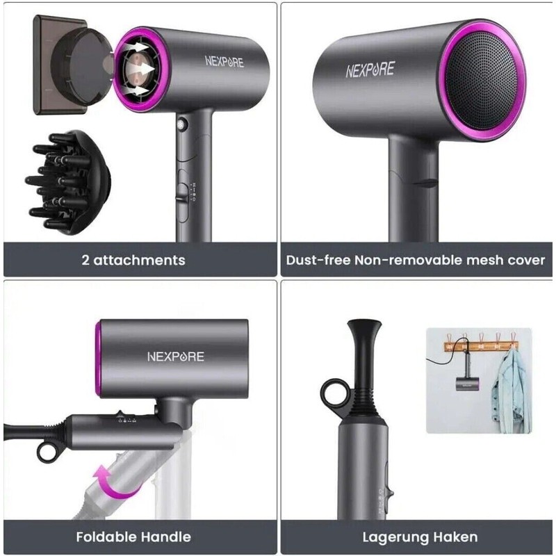 NEXPURE Hair Dryer, 1800W Professional Ionic Hairdryer for Hair Care,