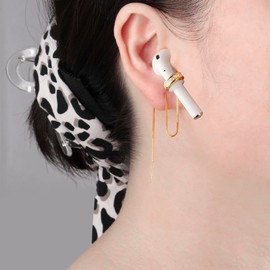 Aomufid Anti-Lost Earrings Wireless Earphone Holder chain strap Compatible for Airpods pro 2 1 & Airpods 1 2 3 (Gold Zircon Round)