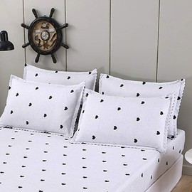 Chickwin Set of 2 Pillowcases, Love-White Pattern, 100% Polyester, Soft, Bed Linen