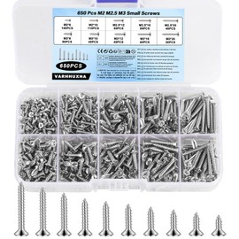 650 Pcs M2 M2.5 M3 Small Screws for Wood Screws Assortment, Self Tapping Screws, Cross Flat Head Screws Set, Assorted Screws Pack Set, for Decking Chipboard Drywall Concrete Screws