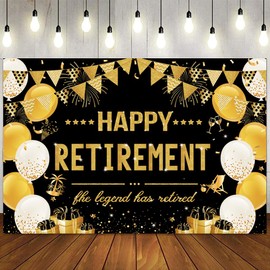 Happy Retirement Banner Black Gold 180 x 110 cm Retirement Banners and Decorations, The Legend Has Retired Banner Happy Retirement Party Decorations for Men Women