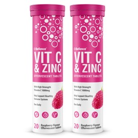 Vitamin C 1000mg & Zinc 15mg Raspberry Flavour Effervescent Tablets - High Strength Tablets for a Healthy Immune System (2 Tubes)