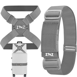 ZINZ 2 Pack Elastic Luggage Straps and Suitcase Bungee, Adjustable Bag Belt Travel Accessories - Grey