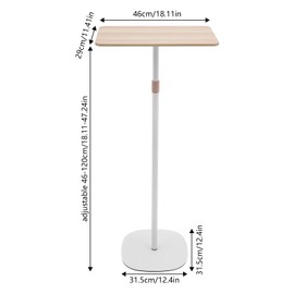 Portable Standing Desk, Height Adjustable 18''~47'' Laptop Floor Stand Side Table, Mobile Workstation Floor Desk Teacher Podium for Office, Classroom, School, Home, Meeting Room (White, Wood Color)