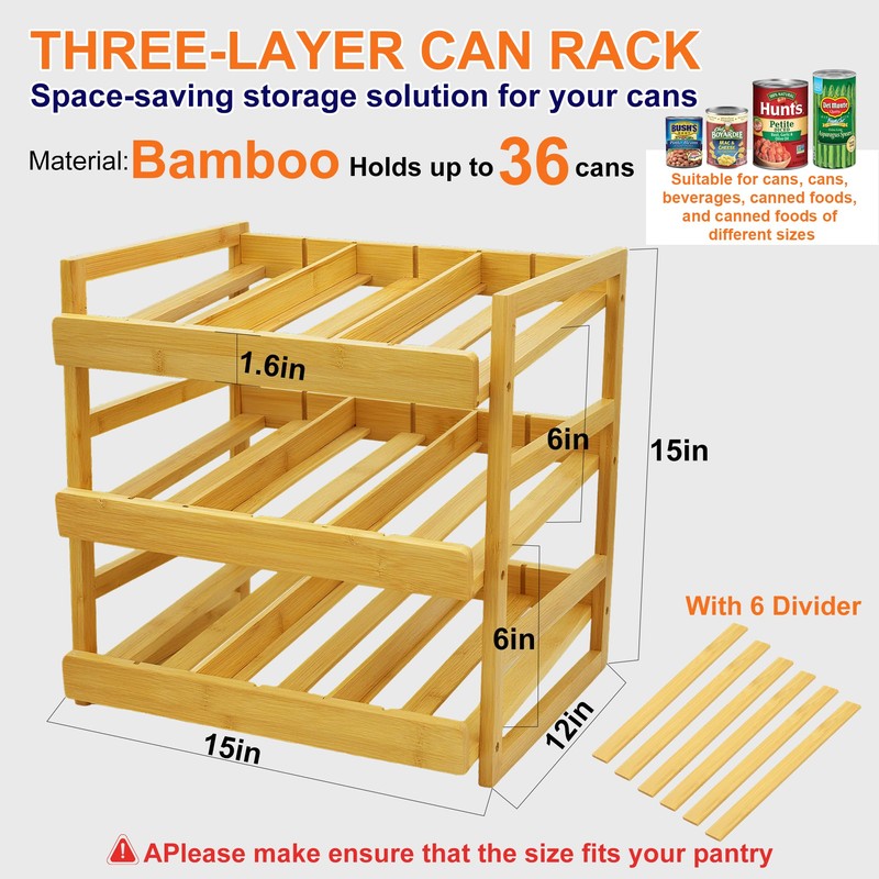 MinBoo Bamboo Can Organizer for Pantry - Stackable Can Rack