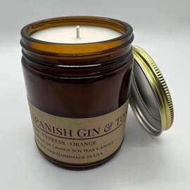 Prairie Fire Candles Scented Soy Wax Candle (8.0 oz) 50-60 Hour Burn Time, Cotton Wick, Amber Glass Jar, Grown and Made in USA - Spanish Gin & Tonic