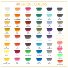 Artecho 50pcs Soft Pastel 48 Colors 4 Fluorescent Colors Extra Free Black & White Square Chalk for Drawing, Blending, Layering, Shading, Pastel Art Supplies