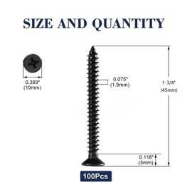 #12 x 1-3/4" Wood Screw 100Pcs 18-8 (304) Stainless Steel Screws Flat Head Phillips Fast Self Tapping Drywall Screws Black Oxide by SG TZH