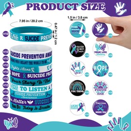 Remuuly 200 Pcs Suicide Prevention Awareness Accessories Set Include 100 Prevention Awareness Silicone Bracelet 100 Inspirational Pin for Teal and Purple Ribbon Week Mental Health Charity Supplies