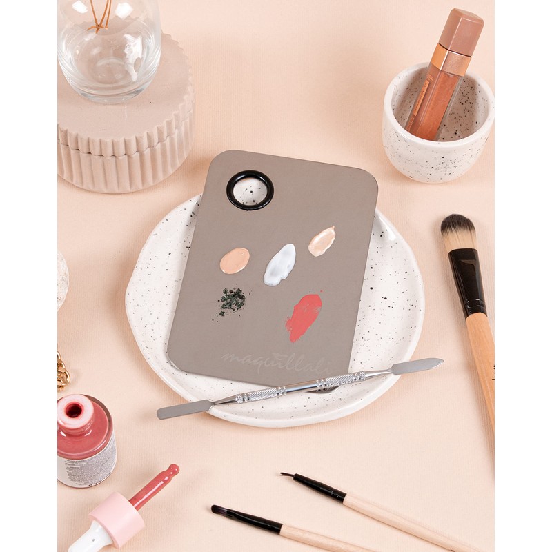Maquillali Paleta Acero Inoxidable Para Mezclar Maquillaje Con Espátula Rectangular