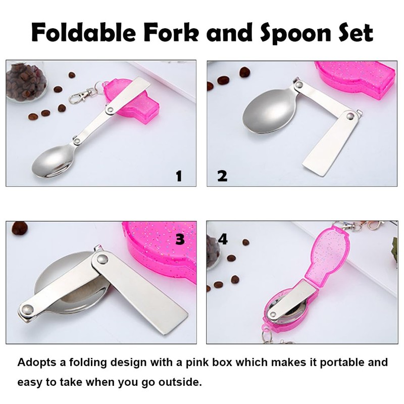 3 PCS Foldable Stainless Steel Spoons Fork with Case Portable