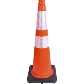 Tatco TCO35500 10.8 x 28 in. Slimline Traffic Cones Black Silver & Orange