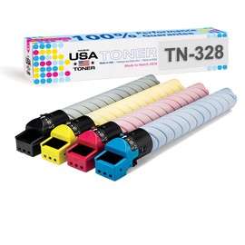 MADE IN USA TONER Compatible Replacement for use in Konica Minolta TN328K, TN328C, TN328M, TN328Y, bizhub C250i, C300i, C360i (Cyan, Magenta, Yellow, Black, 4 Pack)