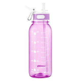 Ghonlzin water bottle, 1 litre sports bottle with time marking, tracker drink bottle, water bottle with fruit insert, dishwasher safe, for athletes