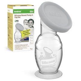 haakaa - Extractor de leche manual y tapa de silicona para mamá lactante (gris, 5 onzas con base)