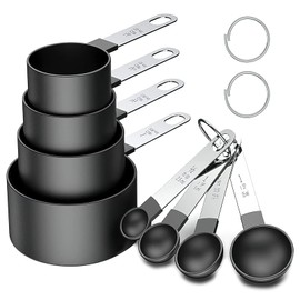 Measuring Cups and Spoons Set, 8-Piece Measuring Cups for Baking with Stainless Steel Handle, 4 Teaspoon and 4 Tablespoon Nesting Measure Cups for Dry and Liquid Ingredients(8-Black)