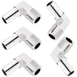 LTWFITTING Nickel Plating 90 Degree Elbow Brass Barb Fitting 3/8-Inch ID Hose x 1/4-Inch Male NPT Air Gas (Pack of 5)